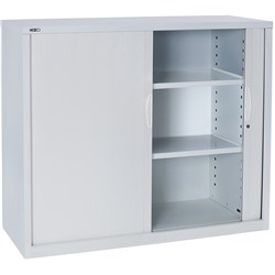 RAPIDLINE GO TAMBOUR DOOR CUPBOARD INCLUDES 2 SHELVES 900W X 473D X 1200MMH WHITE