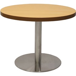 RAPIDLINE ESTILLO DISC BASE ROUND COFFEE TABLE 600D X 450MMH BEECH TOP SILVER BASE