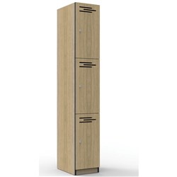 RAPIDLINE INFINITY MELAMINE 3 DOOR LOCKER 305WX455DX1850MMH OAK WITH BLACK EDGING