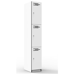 RAPIDLINE INFINITY MELAMINE 3 DOOR LOCKER 305WX455DX1850MMH WHITE WITH BLACK EDGING
