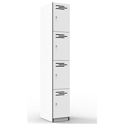 RAPIDLINE INFINITY MELAMINE 4 DOOR LOCKER 305WX455DX1850MMH WHITE WITH BLACK EDGING
