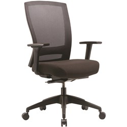 BURO MENTOR MESH BACK TASK CHAIR NYLON BASE WITH ARMS BLACK FABRIC SEAT MESH BACK
