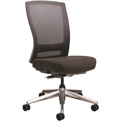BURO MENTOR MESH BACK TASK CHAIR ALUMINIUM BASE NO ARMS BLACK FABRIC SEAT MESH BACK