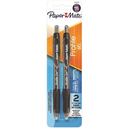 PAPERMATE PROFILE GEL PEN RETRACTABLE 0.7MM BLACK PACK OF 2