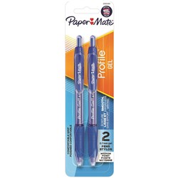 PAPERMATE PROFILE GEL PEN RETRACTABLE 0.7MM BLUE PACK OF 2