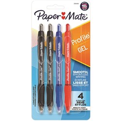 PAPERMATE PROFILE GEL PEN RETRACTABLE 0.7MM BUSINESS ASSORTED PACK OF 4