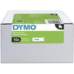 DYMO D1 LABEL TAPE 12MM X 7M VALUE PACK OF 10 BLACK ON WHITE