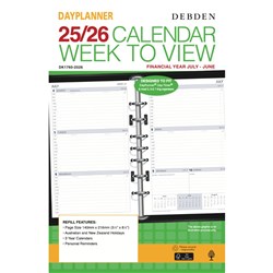 DEBDEN FINANCIAL YEAR DAYPLANNER 140 X 216MM REFILL WEEK TO VIEW