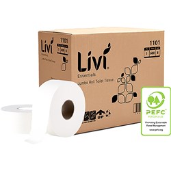 LIVI ESSENTIALS TOILET PAPER JUMBO ROLL 1 PLY 600M BOX OF 8