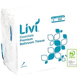 LIVI ESSENTIALS PREMIUM TOILET TISSUE INTERLEAVED 2 PLY 250 SHEETS BOX OF 36