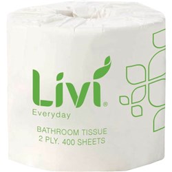 LIVI EVERYDAY TOILET PAPER ROLLS 2 PLY 400 SHEETS BOX OF 48