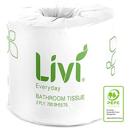 LIVI EVERYDAY TOILET PAPER ROLLS 2 PLY 700 SHEETS BOX OF 48