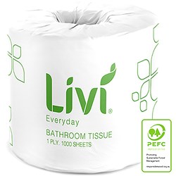 LIVI EVERYDAY TOILET PAPER ROLLS 1 PLY 1000 SHEETS BOX OF 48