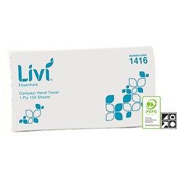 LIVI ESSENTIALS HAND TOWEL COMPACT 1 PLY 150 SHEET BOX OF 16