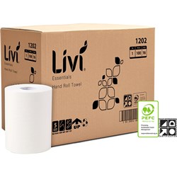 LIVI ESSENTIALS HAND TOWEL ROLL 1 PLY 100M BOX OF 16