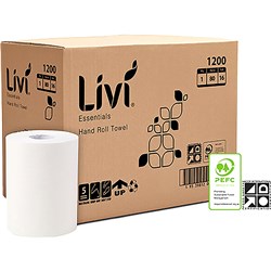 LIVI ESSENTIALS HAND TOWEL ROLL 1 PLY 80M BOX OF 16