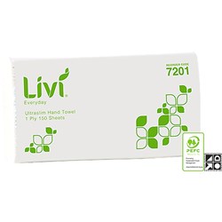LIVI EVERYDAY HAND TOWEL ULTRASLIM 1 PLY 150 SHEETS BOX OF 16