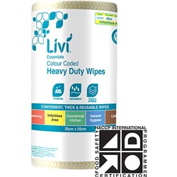 LIVI ESSENTIALS COMMERCIAL WIPES 90 SHEETS ANTIBACTERIAL YELLOW CARTON OF 4