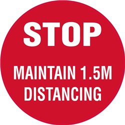 BRADY FLOOR MARKER STOP MAINTAIN 1.5M DISTANCING 440MM DIAMETER RED/WHITE