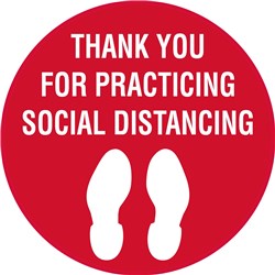 BRADY FLOOR MARKER THANK YOU FOR PRACTICING SOCIAL DISTANCING 400MM RED/WHITE