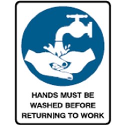 Brady Safety Sign Hands Must Be Washed Polypropylene 225W x 300mmH White/Blue/Black