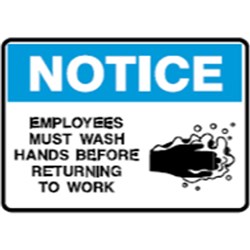 BRADY SAFETY SIGN NOTICE WASH HANDS BEFORE RETURNING TO WORK (PICTO) 300W X 225MMH METAL