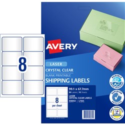 AVERY CRYSTAL CLEAR LASER ADDRESS LABELS 99.1X67.7MM 8UP 80 LABELS 10 SHEETS