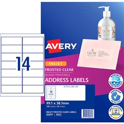 AVERY FROSTED CLEAR INKJET ADDRESS LABELS J8563 99.1X38.1MM 14UP 140 LABELS