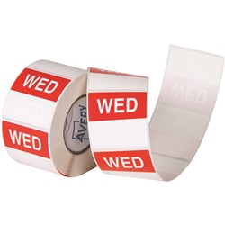 AVERY FOOD ROTATION SQUARE LABEL 40MM WEDNESDAY RED ROLL OF 500