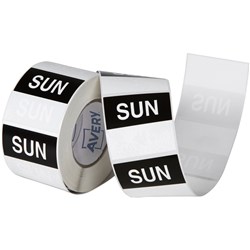 AVERY FOOD ROTATION SQUARE LABEL 40MM SUNDAY BLACK ROLL OF 500