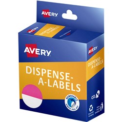 AVERY DISPENSER LABELS 24MM PINK AND WHITE DOT PACK OF 300