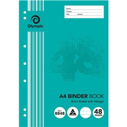OLYMPIC ECO B848 BINDER BOOK A4 7 HOLE PUNCHED 8MM WITH RED MARGIN 48 PAGE