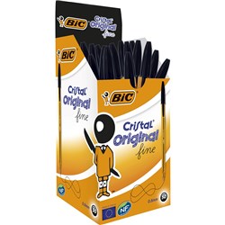 BIC CRISTAL BALLPOINT PEN 0.8MM FINE BLACK BOX OF 50