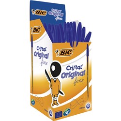 BIC CRISTAL BALLPOINT PEN 0.8MM FINE BLUE BOX OF 50