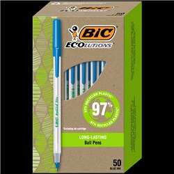 BIC ECOLUTIONS BALLPOINT PEN ROUND STIC MEDIUM BLUE BOX OF 50