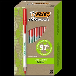 BIC ECOLUTIONS BALLPOINT PEN ROUND STIC MEDIUM RED BOX OF 50