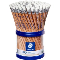 STAEDTLER NATURAL EXAM ERASER TIP GRAPHITE PENCILS 2B CUP OF 100
