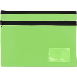 CELCO PENCIL CASE TWIN ZIP LARGE 350 X 260MM LIME GREEN