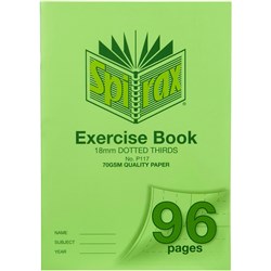 SPIRAX P117 EXERCISE BOOK POLY COVER A4 96 PAGE 18MM DOTTED THIRDS