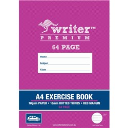 WRITER PREMIUM EXERCISE BOOK A4 18MM DOTTED THIRDS 64 PAGES CAR