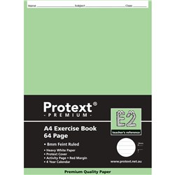 PROTEXT PREMIUM EXERCISE BOOK E2 A4 8MM RULED GREEN INSERT 64 PAGES