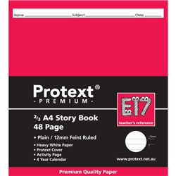 PROTEXT PREMIUM STORY BOOK 2/3 A4 48 PAGE PLAIN/RULED 12MM RED MARGIN E17