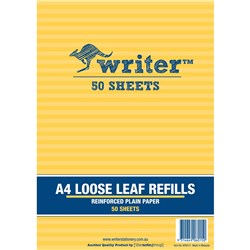 WRITER BINDER REFILLS A4 PLAIN REINFORCED PACK OF 50