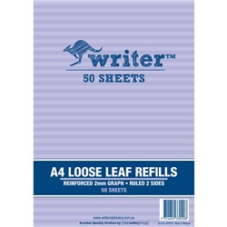 WRITER BINDER REFILLS A4 2MM GRAPH REINFORCED PACK OF 50