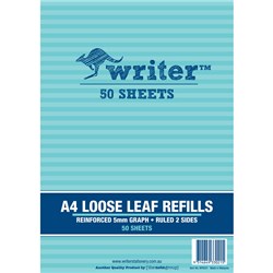 WRITER BINDER REFILLS A4 5MM GRAPH REINFORCED PACK OF 50
