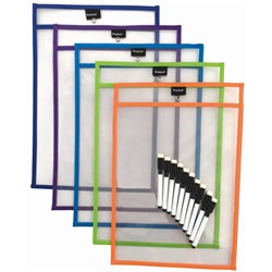 PROTEXT REWRITABLE POCKETS A3 WITH BLACK MARKERS ASSORTED PACK OF 5