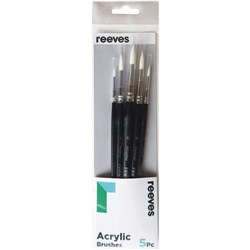 REEVES ACRYLIC BRUSHES SHORT HANDLE SET OF 5