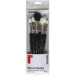 REEVES MIXED MEDIA BRUSHES SHORT HANDLE SET OF 6