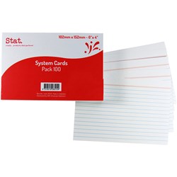 STAT SYSTEM CARDS 102X152MM RULED PACK OF 100 WHITE