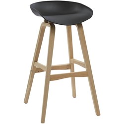 RAPIDLINE VIRGO BAR STOOL OAK COLOURED TIMBER FRAME WITH POLYPROPYLENE BLACK SHELL SEAT